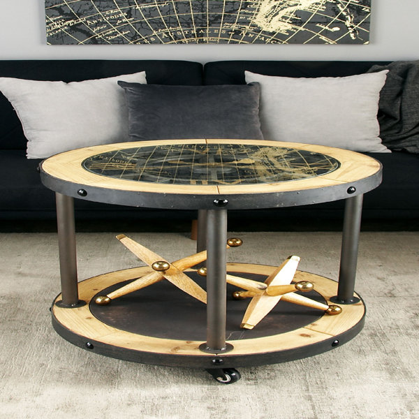 Breakwater Bay Castillo Metal and Wood Clock End Table Wayfair